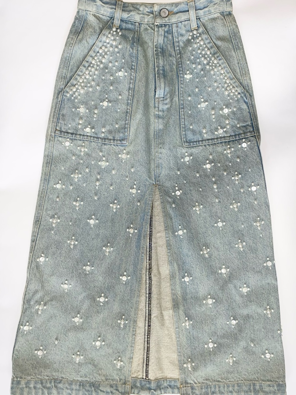 Sea New York Light Blue Embellished A-Line Denim Skirt